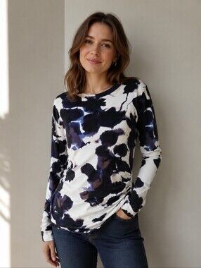 Simply Vera Vera Wang Floral Ruched Side Top Long Sleeve Rayon Stretch Size M
